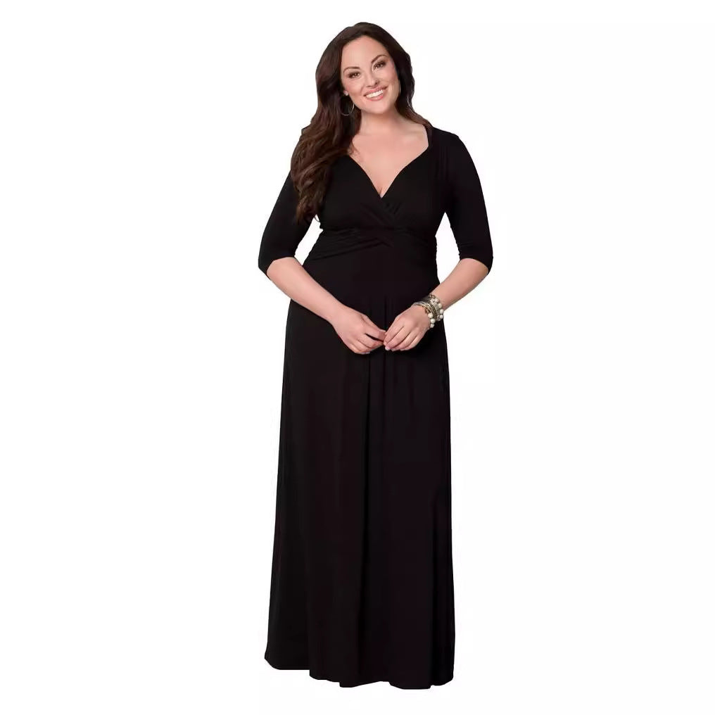 Damen elegantes Maxikleid mit Wickeldetail EB