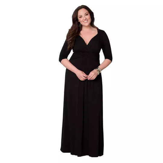 Damen elegantes Maxikleid mit Wickeldetail EB