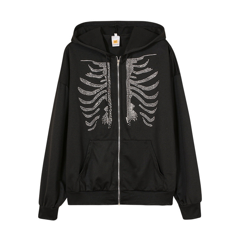 Damen Kapuzenjacke mit einzigartigem Skelett-Design und funkelnden Strasssteinen EB
