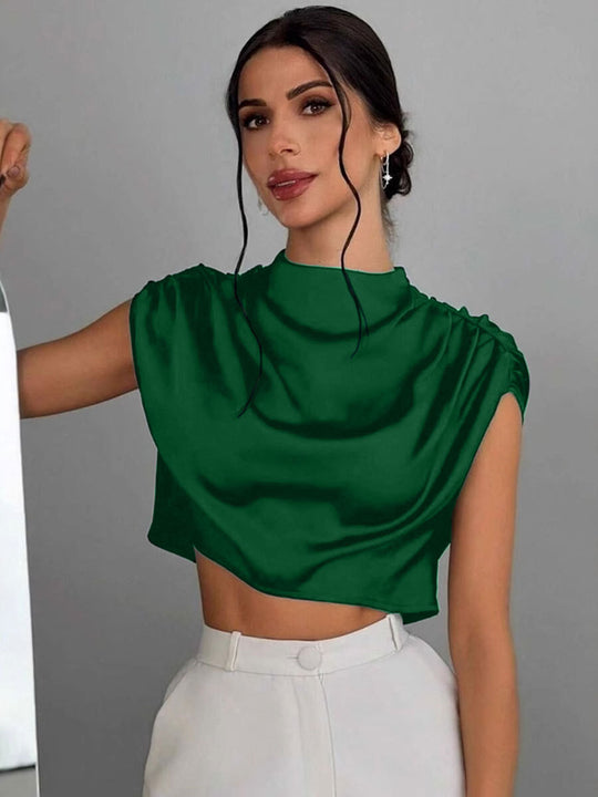 Damen elegantes Oberteil mit weichen Stofffalten und Rückenausschnitt EB