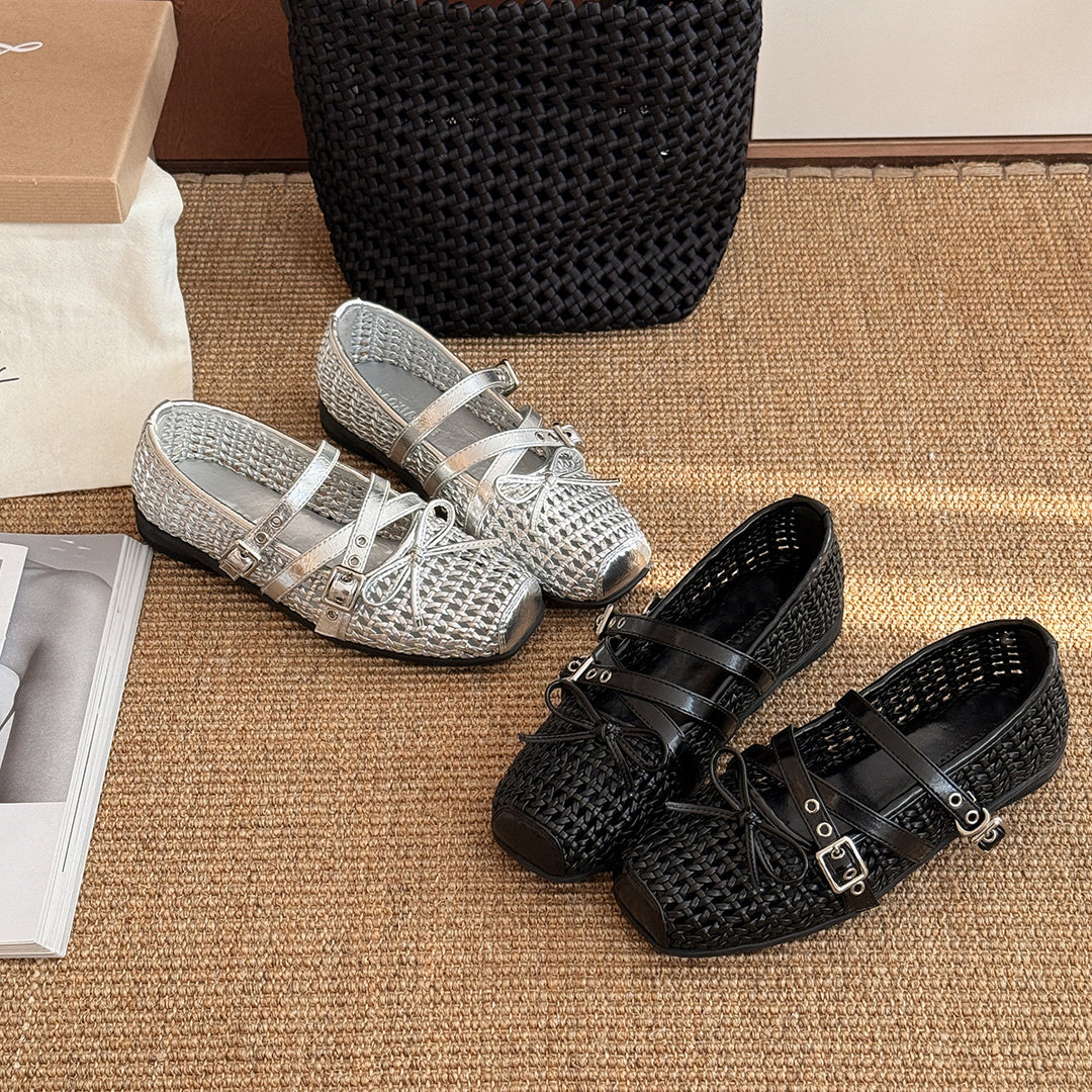 Damen modische Mokassins mit geflochtenem Design und verstellbarem Riemen EB