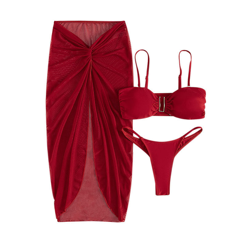Damen Bikiniset mit Wickelrock und eleganter Detail EB