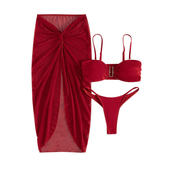 Damen Bikiniset mit Wickelrock und eleganter Detail EB