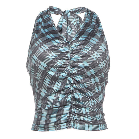 Damen Crop Top mit Raffung und modischem Karo-Muster EB