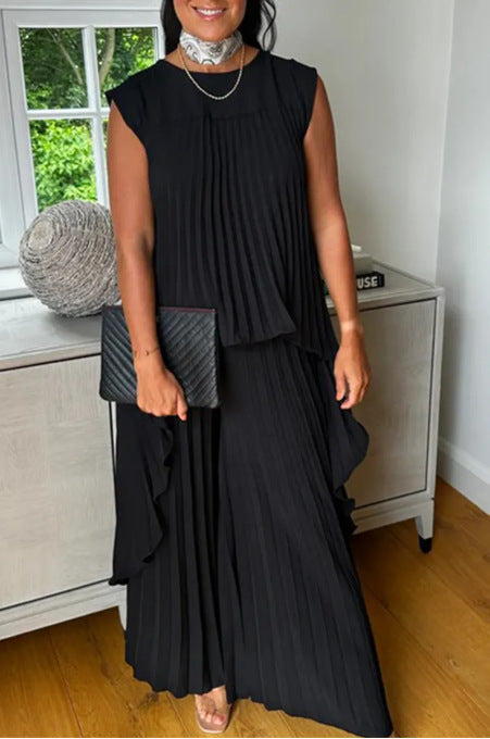 Damen Plissee Maxikleid mit elegantem Schnitt und fließender Silhouette EB