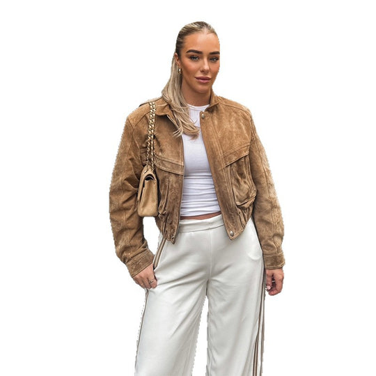 Damen Suede-Jacke im modernen Cropped-Style mit Taschen EB