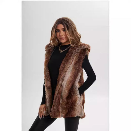 Damen Verspielt designte Fleece-Weste mit Kapuze EB