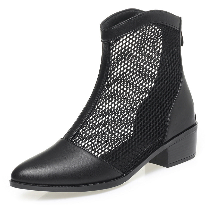 Damen Trendige Stiefeletten mit Netz-Design und bequemem Blockabsatz EB