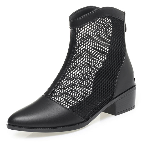 Damen Trendige Stiefeletten mit Netz-Design und bequemem Blockabsatz EB