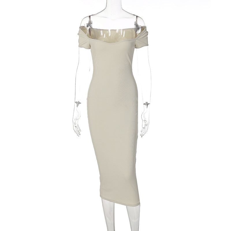 Damen Figurnahes Midi-Kleid mit schulterfreiem Design und eleganten Raffungseffekten EB