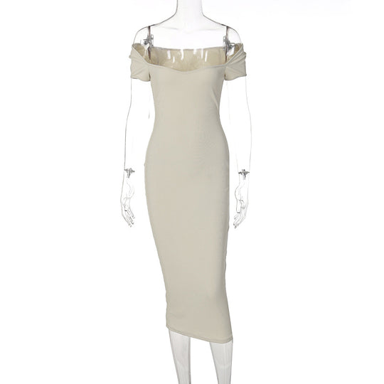 Damen Figurnahes Midi-Kleid mit schulterfreiem Design und eleganten Raffungseffekten EB