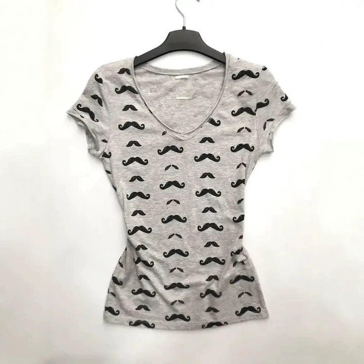Damen T-Shirt mit kreativem Schnurrbart-Design EB