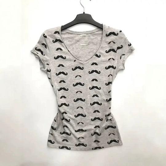 Damen T-Shirt mit kreativem Schnurrbart-Design EB