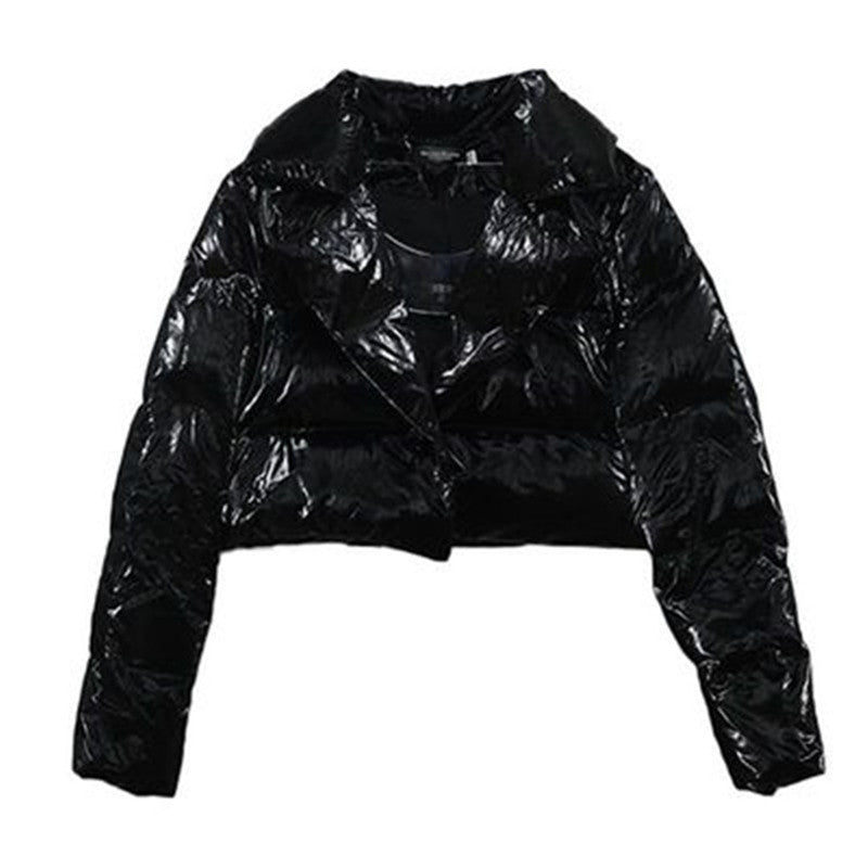Damen modische glänzende Kurzjacke mit Kragen EB