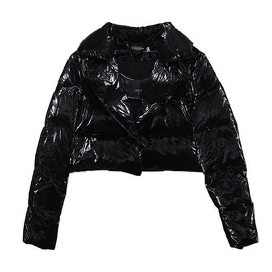 Damen modische glänzende Kurzjacke mit Kragen EB