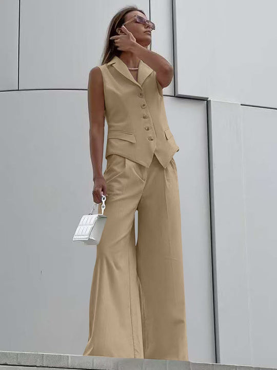Damen Ärmelloses Tailoring-Zweiteiler mit taillierter Weste und weiter Marlenehose EB