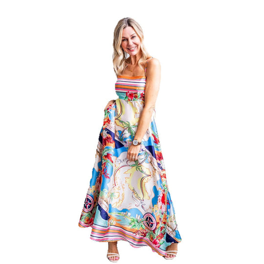 Damen Maxi-Kleid mit aufregendem Grafikdruck und verspieltem Design EB
