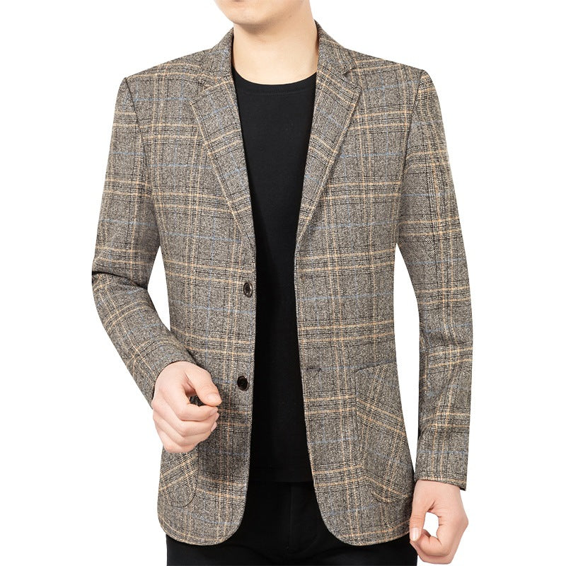 Herren Kariertes Slim-Fit Sakko mit strukturiertem Wollmix und aufgesetzten Taschen EB
