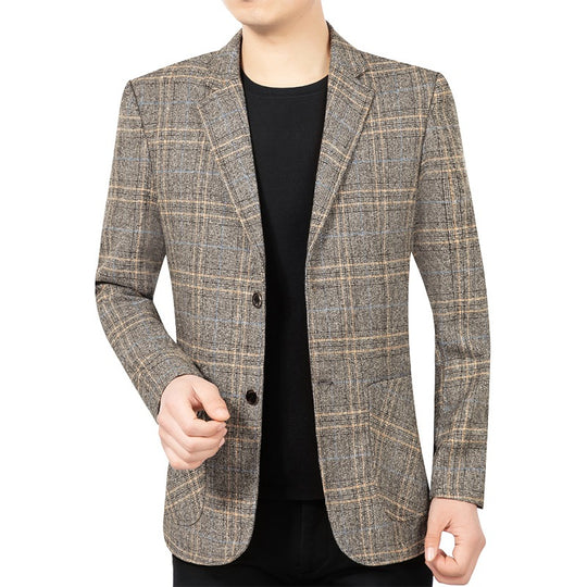 Herren Kariertes Slim-Fit Sakko mit strukturiertem Wollmix und aufgesetzten Taschen EB
