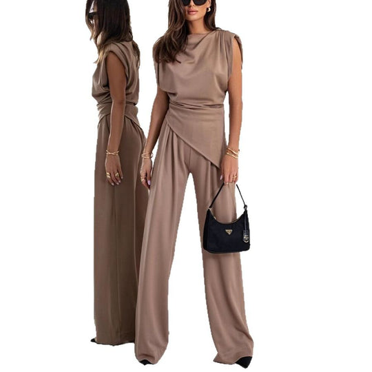 Damen Eleganter Jumpsuit mit asymmetrischem Schnitt und weitem Bein EB