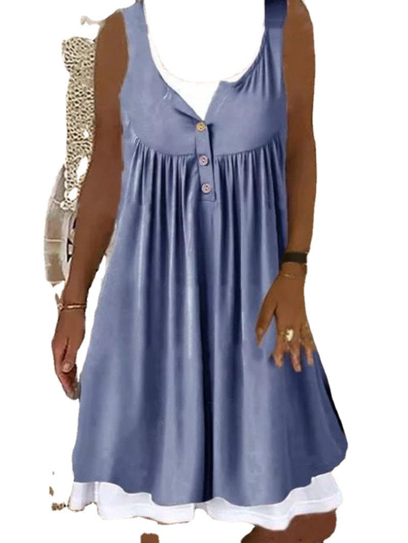 Damen Sommerliches Freizeitkleid mit dekorativen Knopfdetails und ausgestelltem Rock EB