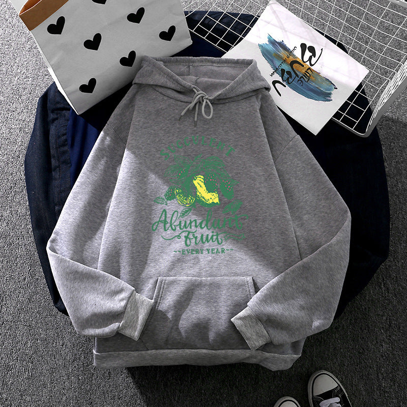 Damen nan Kapuzenpullover im Relaxed-Fit mit botanischer Frucht-Illustration und Kängurutasche EB