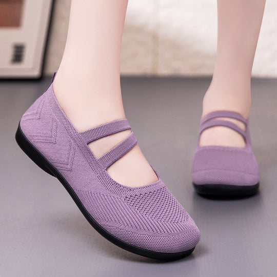 Damen Komfortable Strickschuhe mit elastischem Riemen EB