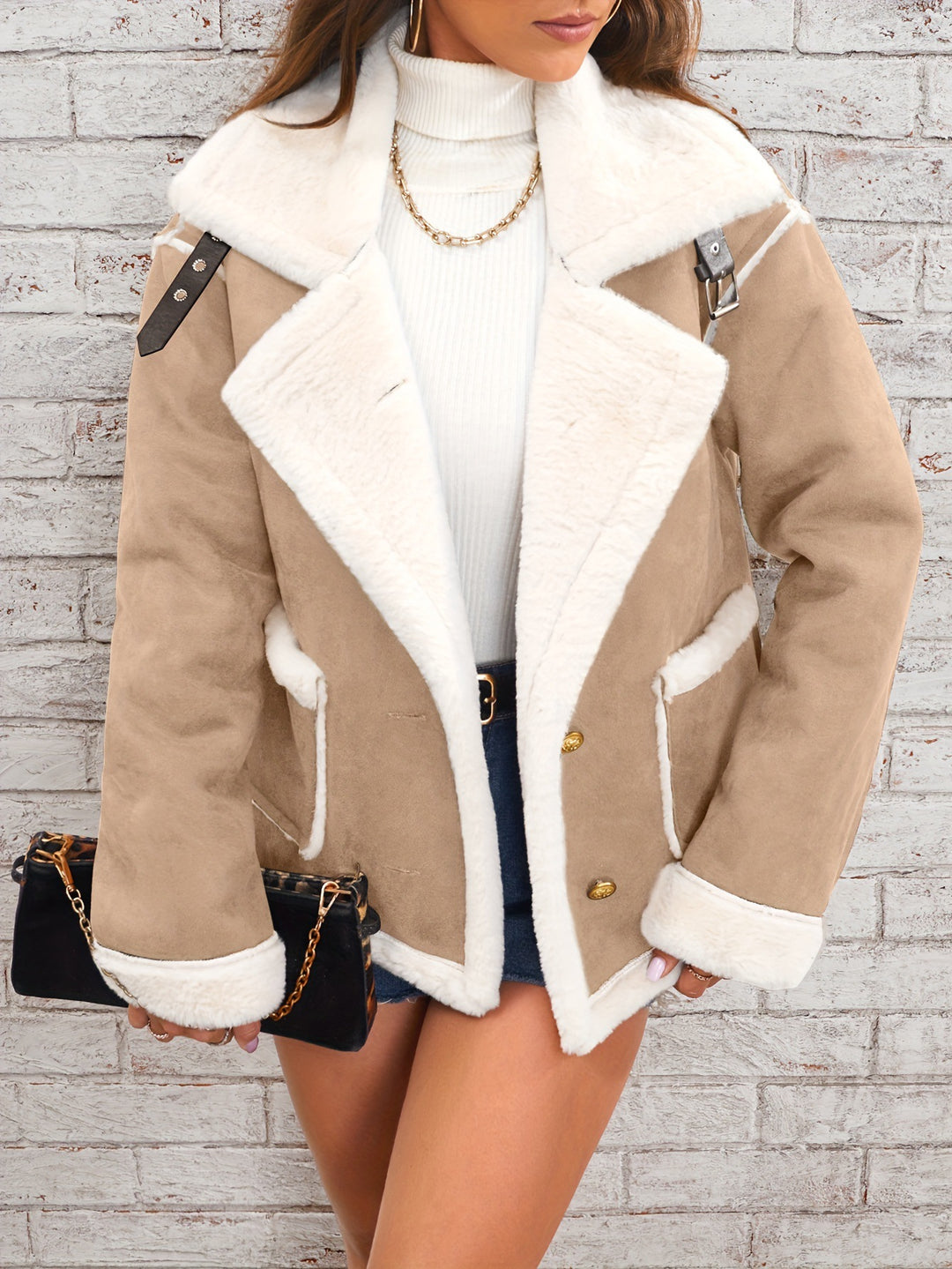 Damen nan kurz geschnittene Lammfelloptik Fliegerjacke EB