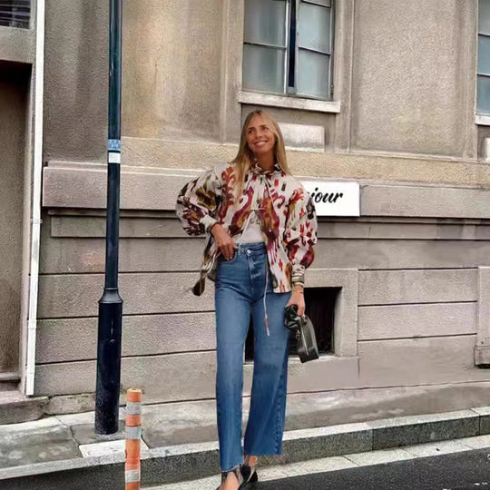 Damen Modische halbärmelige Bluse mit voluminösen Ärmeln EB