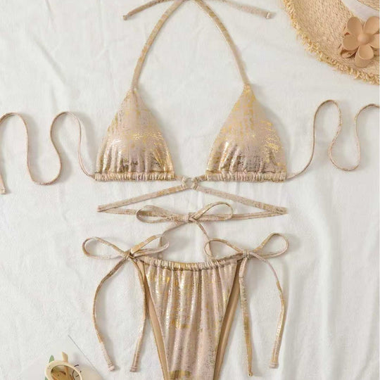 Damen Triangel-Bikini mit schimmerndem Oberteil und verstellbarem Kordelsystem EB