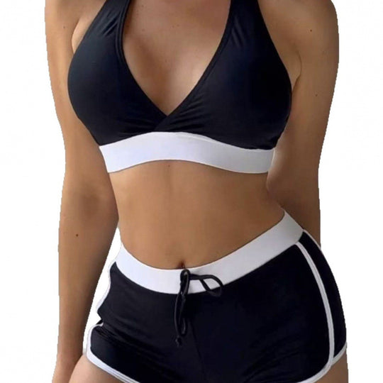 Damen Sport-Bikini-Set mit hoch geschnittenen Shorts und verstellbarem Oberteil EB