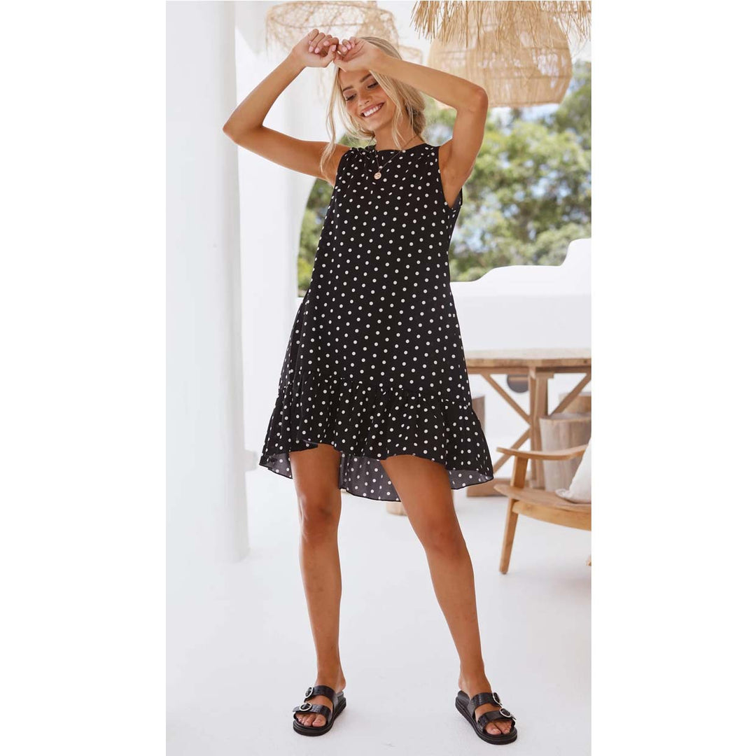Damen Freizeitkleid mit rüschengesäumtem Rock und polka-dots EB