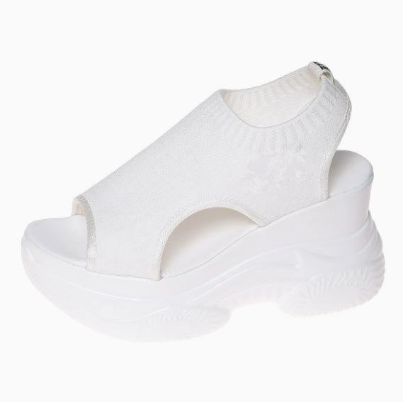 Damen Sportliche Plateau-Sandalen mit atmungsaktivem Strick-Obermaterial EB