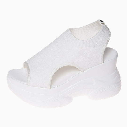Damen Sportliche Plateau-Sandalen mit atmungsaktivem Strick-Obermaterial EB