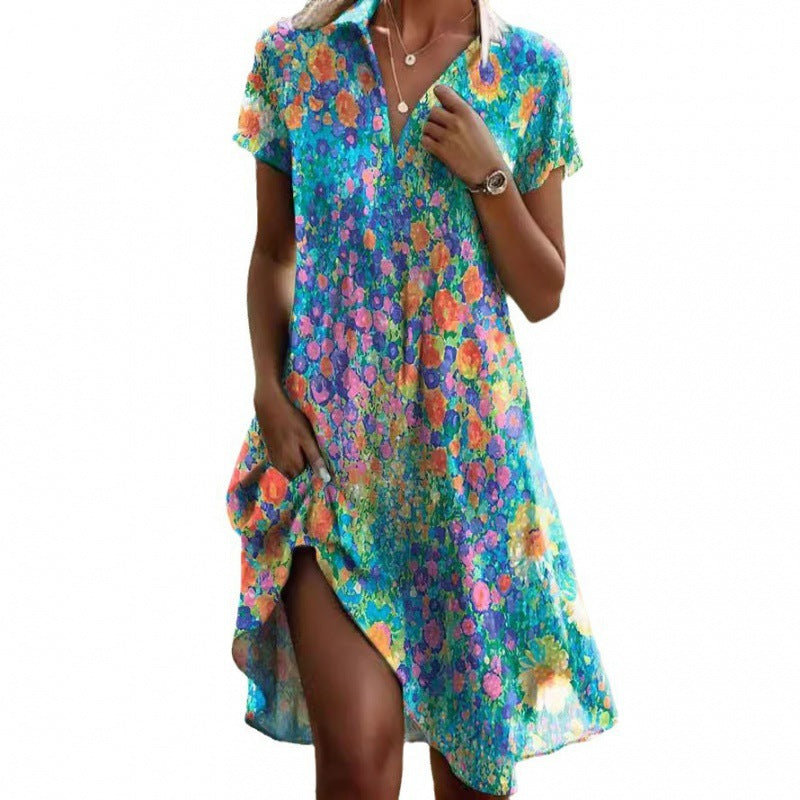 Damen Freizeitkleid mit fröhlichem Blumenmuster und femininem Schnitt EB