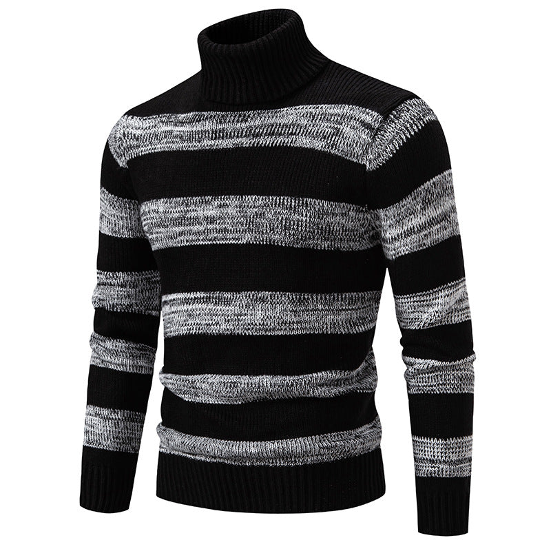 Herren hochwertiger Rollkragenpullover mit auffälligem Streifenmuster EB