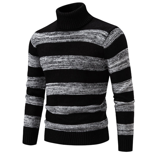 Herren hochwertiger Rollkragenpullover mit auffälligem Streifenmuster EB