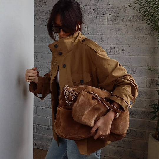 Damen Utility-Jacke mit hohem Kragen und praktischen Taschen EB