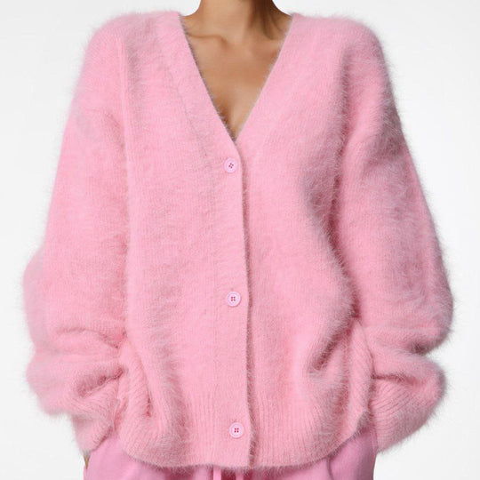 Damen Kuscheliger Oversize-Cardigan aus Teddy-Strick mit tiefem V-Ausschnitt EB