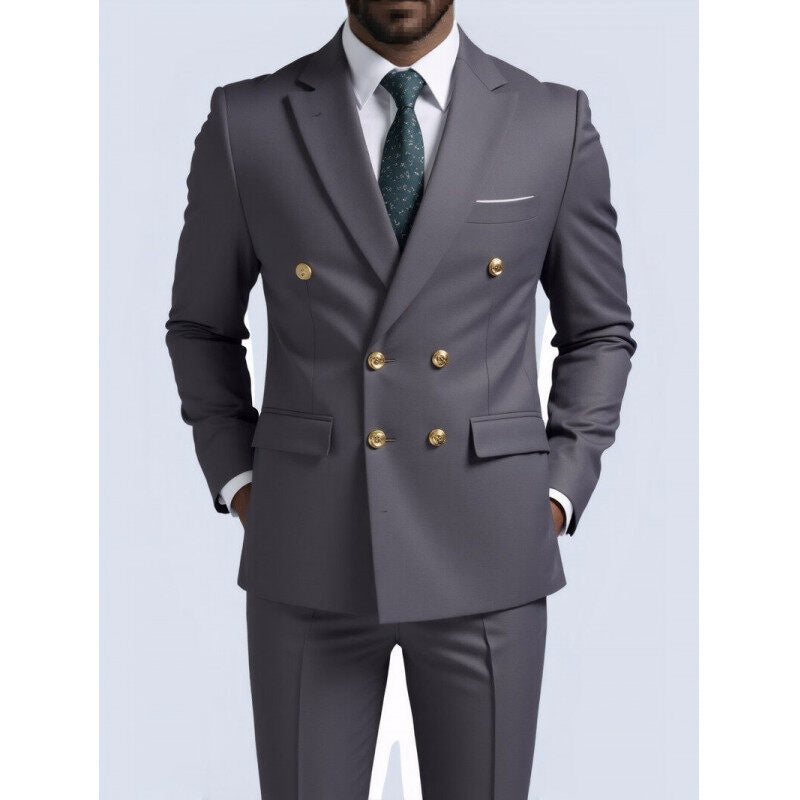 Herren nan doppelreihiger Slim-Fit Anzug mit goldenen Zierknöpfen und schmaler Businesshose EB