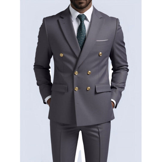 Herren nan doppelreihiger Slim-Fit Anzug mit goldenen Zierknöpfen und schmaler Businesshose EB