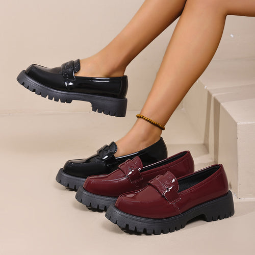 Damen Modische Leder-Mokassins mit rutschfester Profilsohle EB