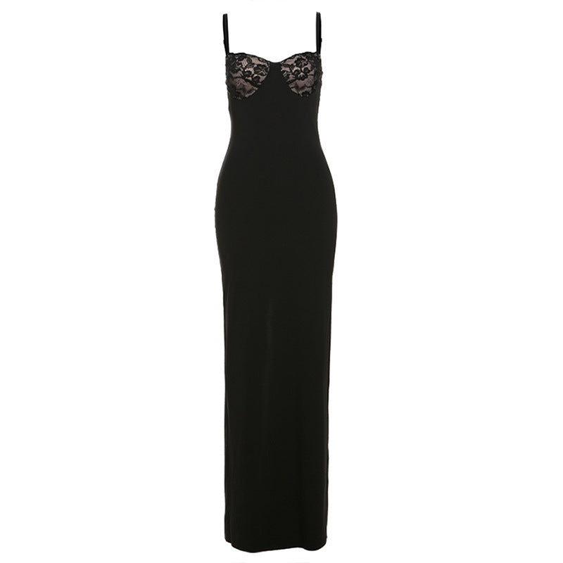 Damen Elegantes Maxikleid mit Spitzenoberteil und figurbetontem Schnitt EB