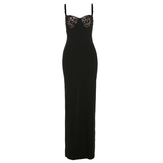 Damen Elegantes Maxikleid mit Spitzenoberteil und figurbetontem Schnitt EB