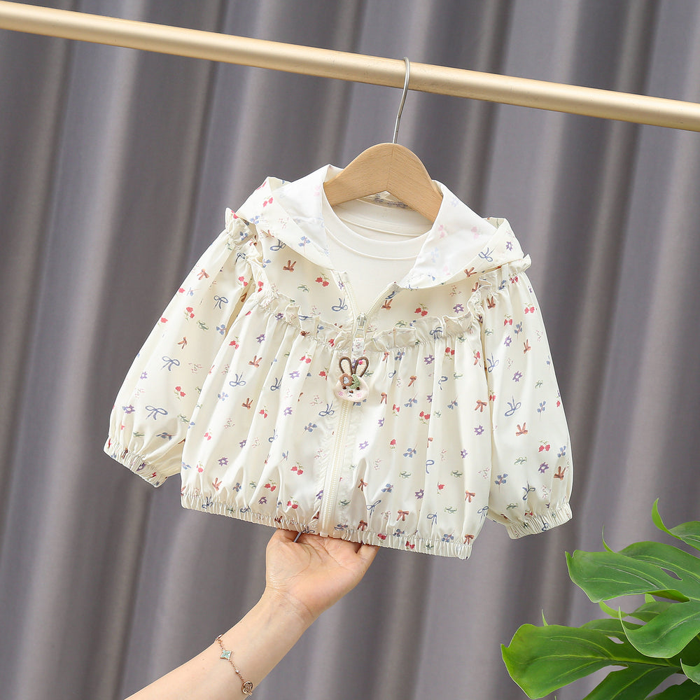 Mädchen Nan leichte Kapuzen-Rüschensaum Baby Windbreaker Jacke EB