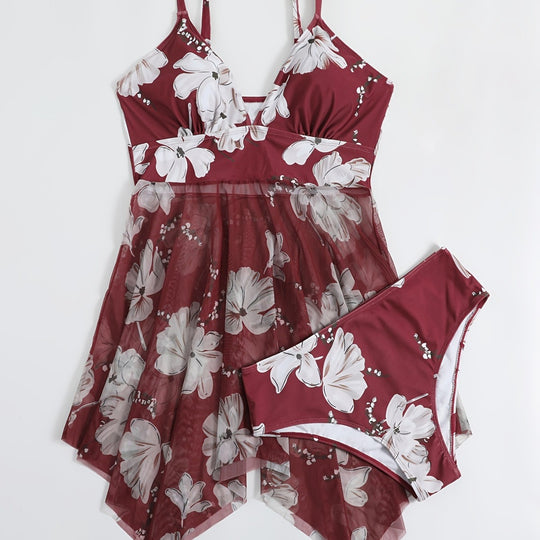 Damen Strandkleid mit floralem Überwurf EB