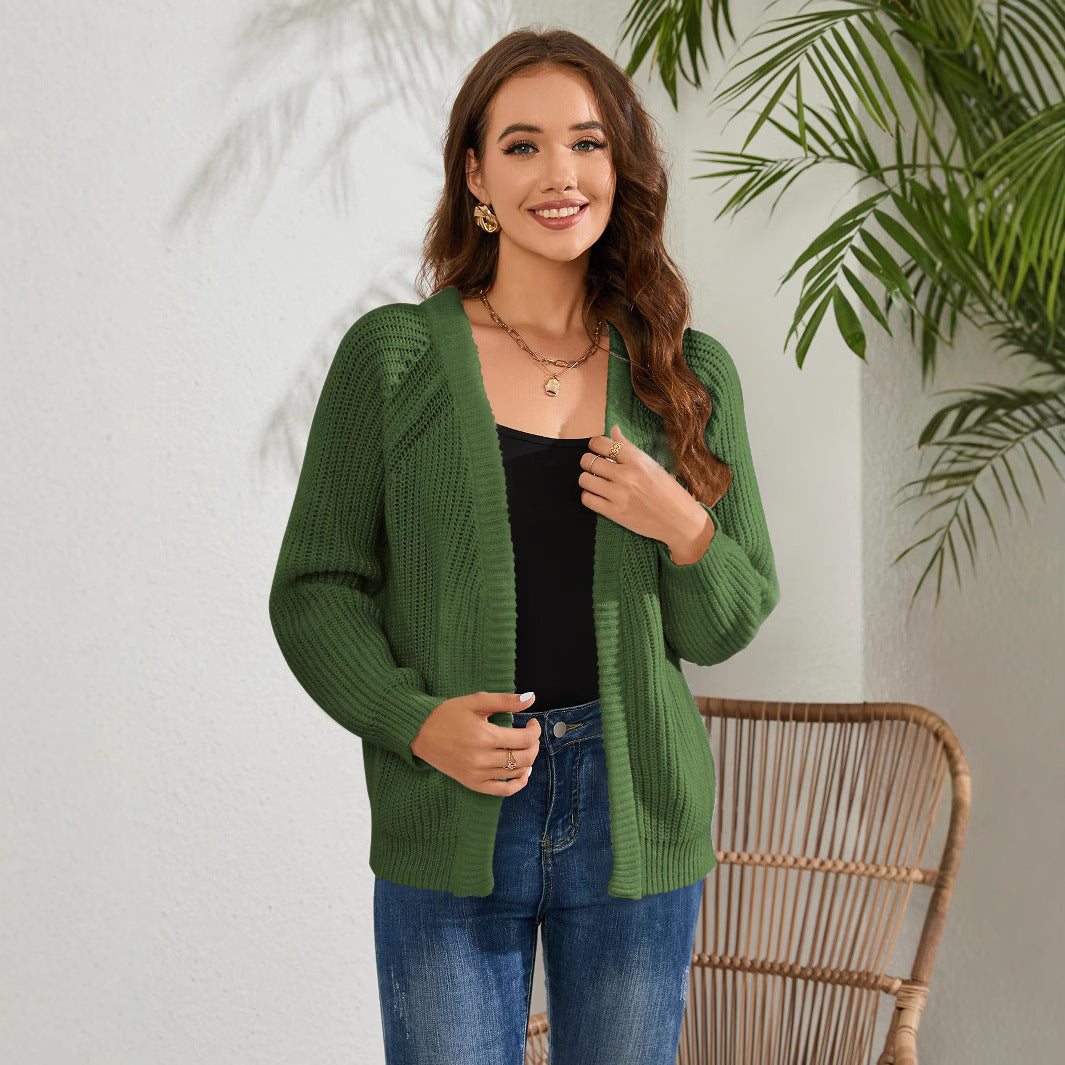 Damen luftiger Strickcardigan mit offenen Kanten und langen Ärmeln EB