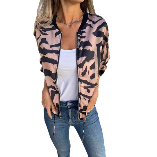 Damen Sportliche Bomberjacke mit trendigem Tiermuster EB