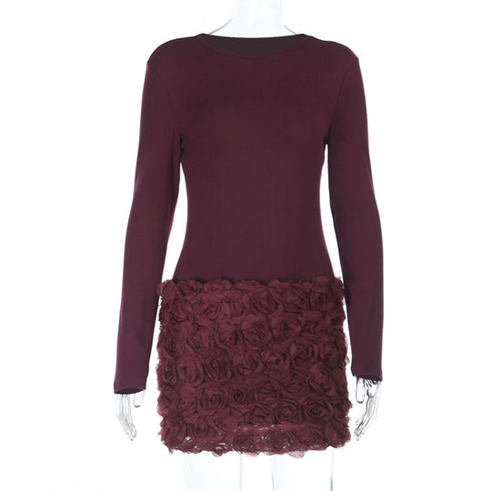 Damen Bodycon Minikleid mit floralem Rüschensaum EB