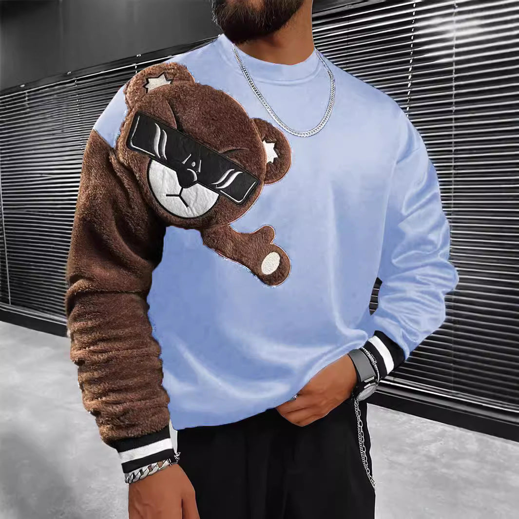 Herren Sweatshirt mit plüschiger Bärenapplikation EB